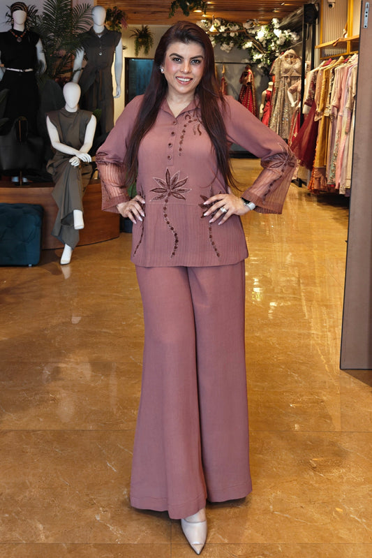 Aari Palms Flared Pants Co-ord Set - MOCHA
