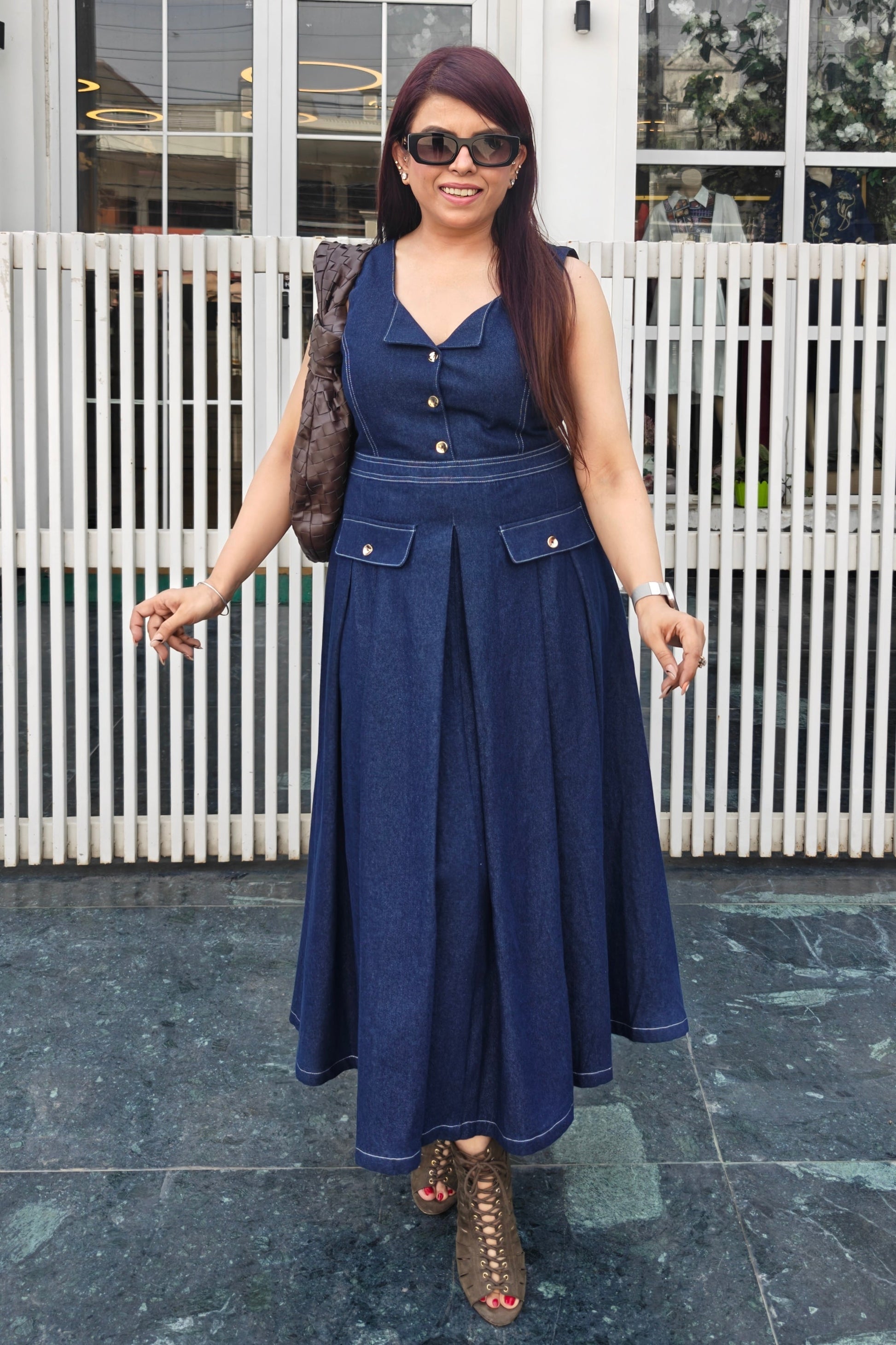 Denim Flared Midi Dress - L Denim Flared Midi Dress - L