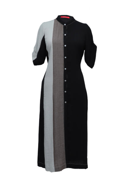 Black Colour Block Linen Shirt Kurta