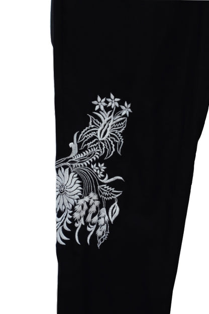 Black Linen Shirt Dress With Embroidered Pants