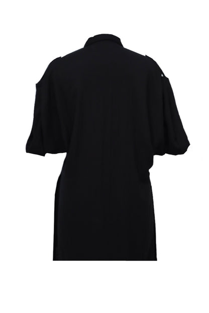 Black Linen Shirt Dress With Embroidered Pants