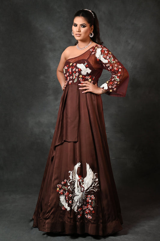 Chocolate Brown Off-Shoulder Gown
