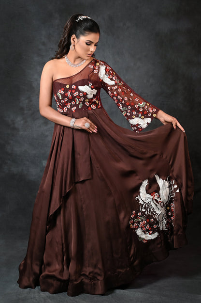 Chocolate Brown Off-Shoulder Gown