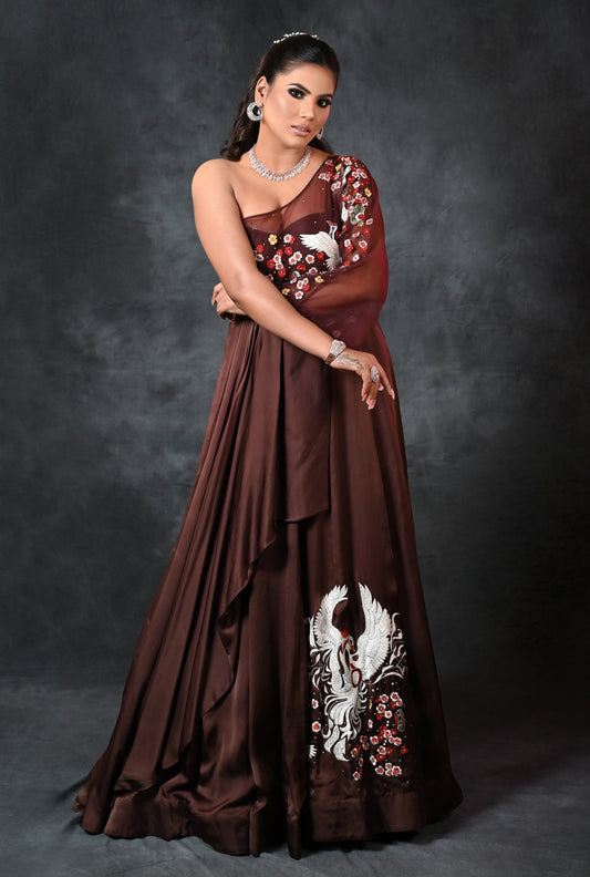 Chocolate Brown Off-Shoulder Gown