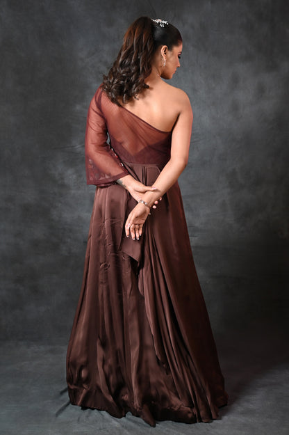 Chocolate Brown Off-Shoulder Gown