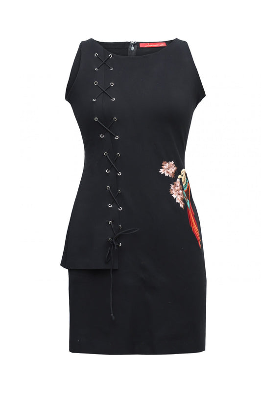 Black Tunic With Parrot Motif