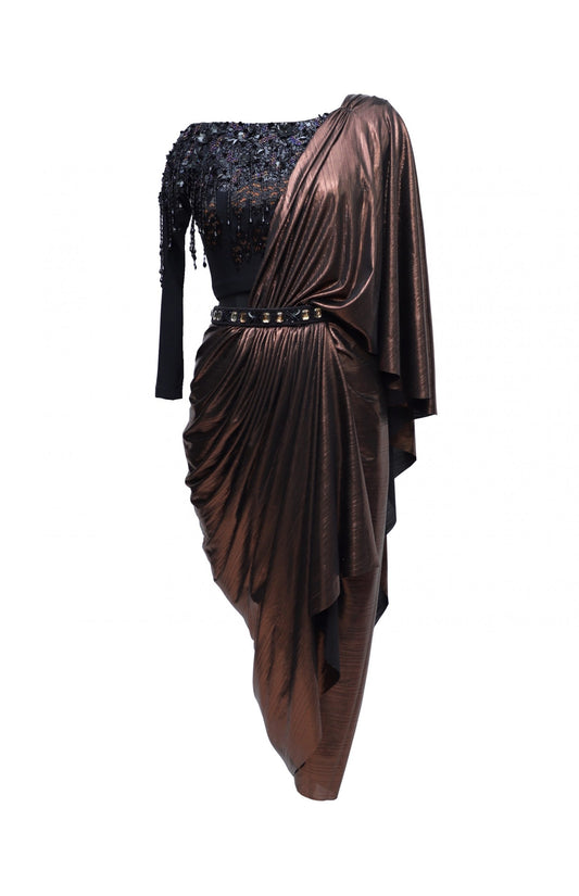 Black Crop Top With Metallic Saree