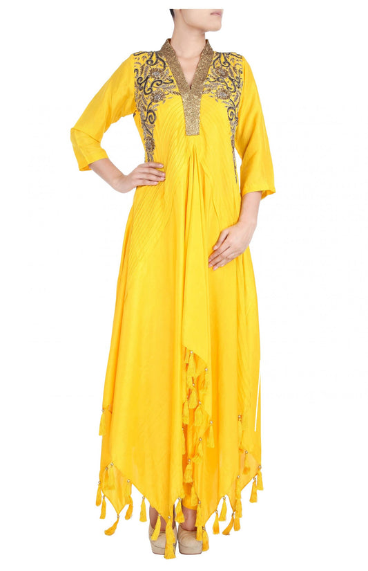Yellow Asymmetric Silk Dress