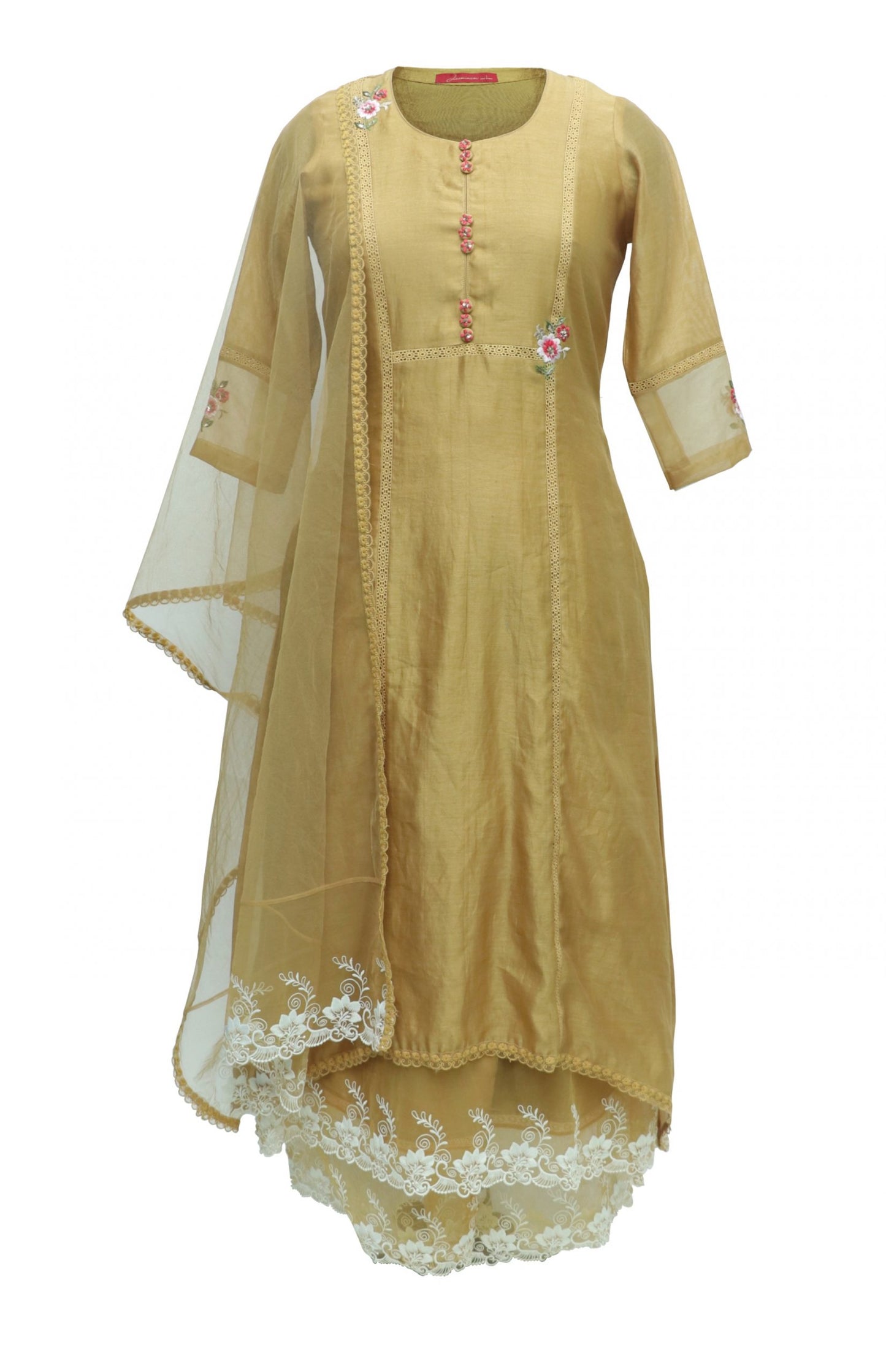Chanderi Mal Kurta Set With Laces