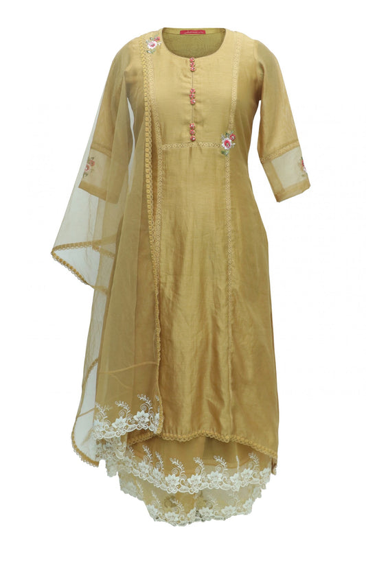 Chanderi Mal Kurta Set With Laces