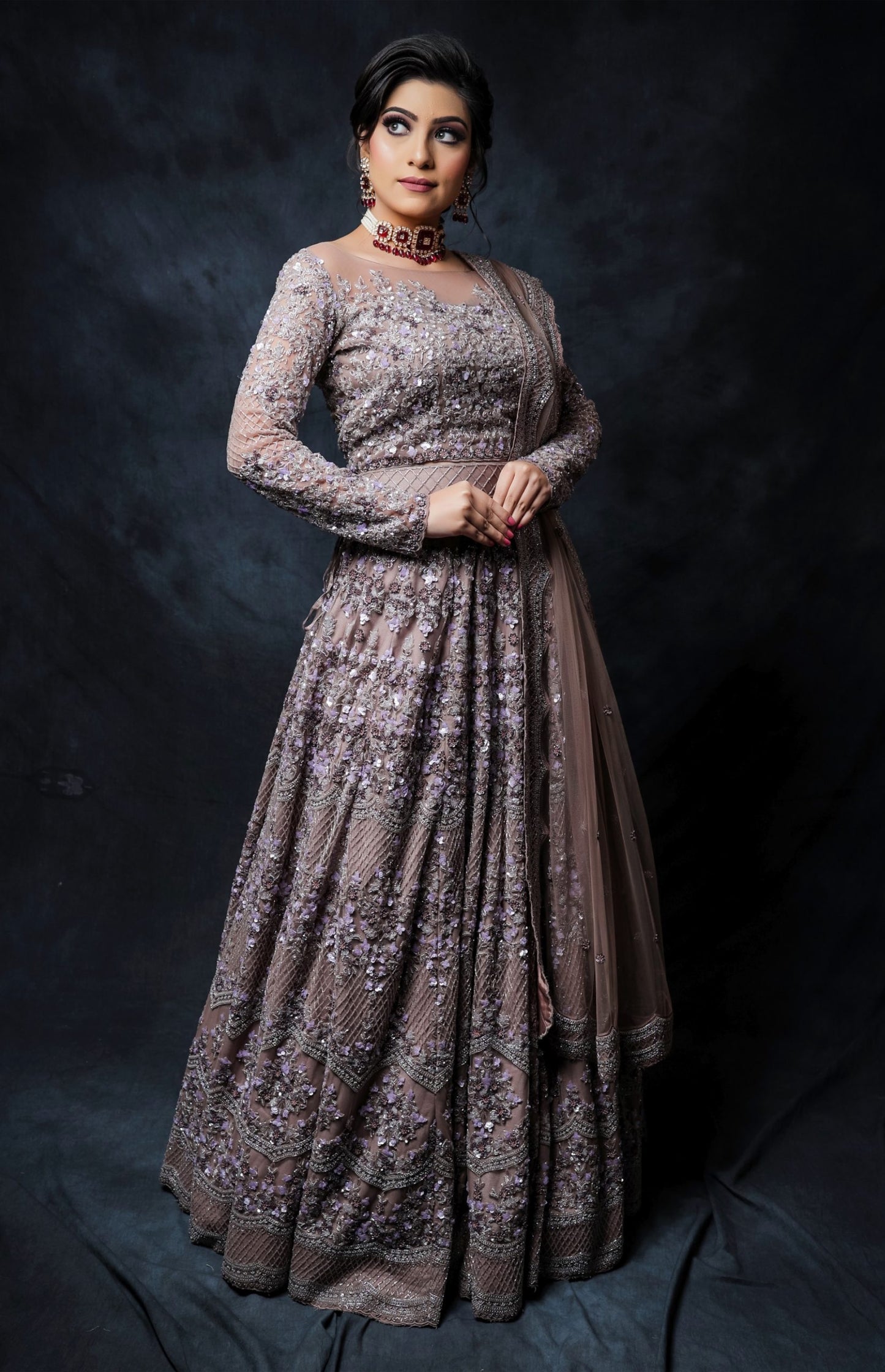 Mauve Sequins Embroidery Lehnga