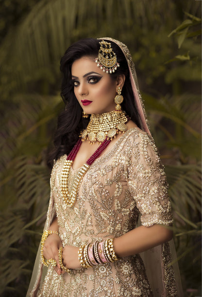 Skin Anarkali Gown With Back Trail