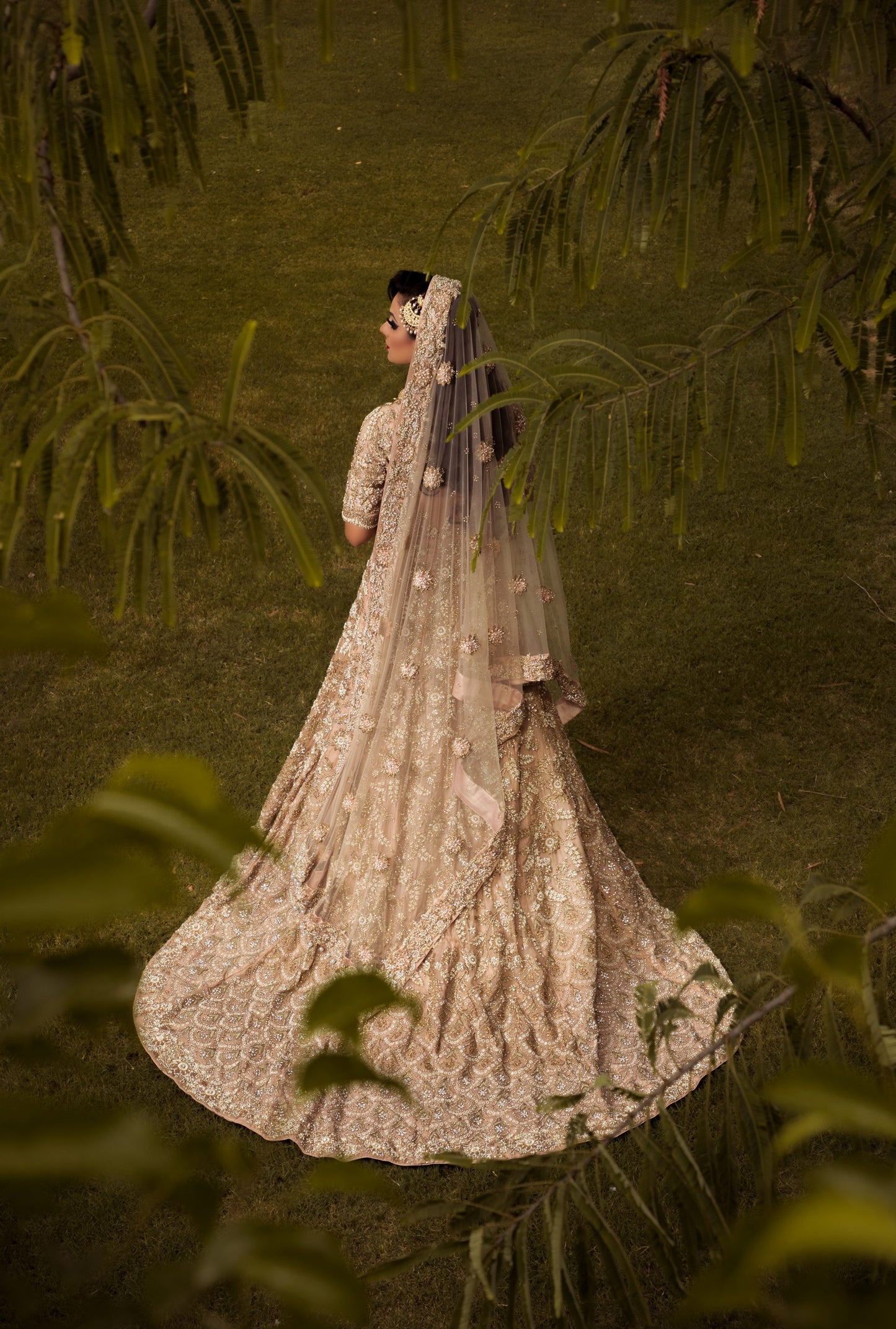 Skin Anarkali Gown With Back Trail