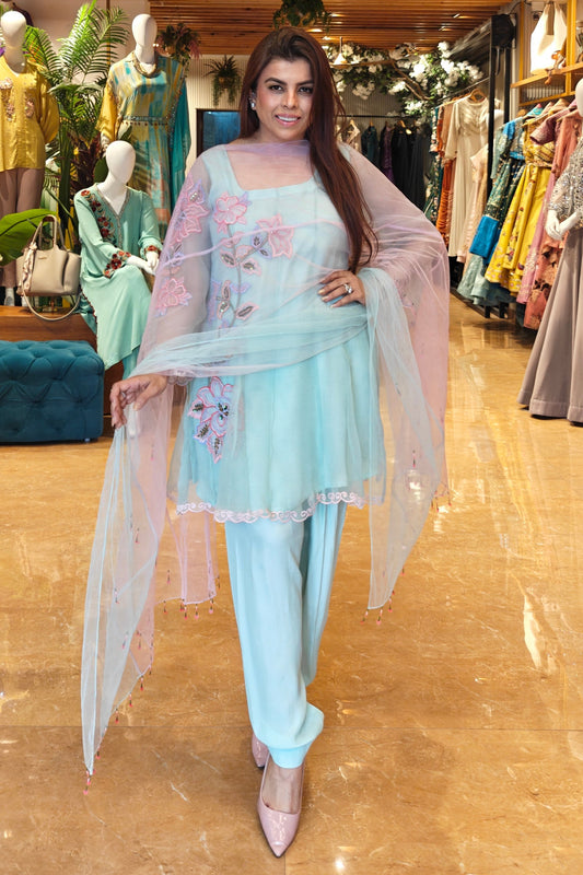 Applique Embroidery Short Anarkali - MINT