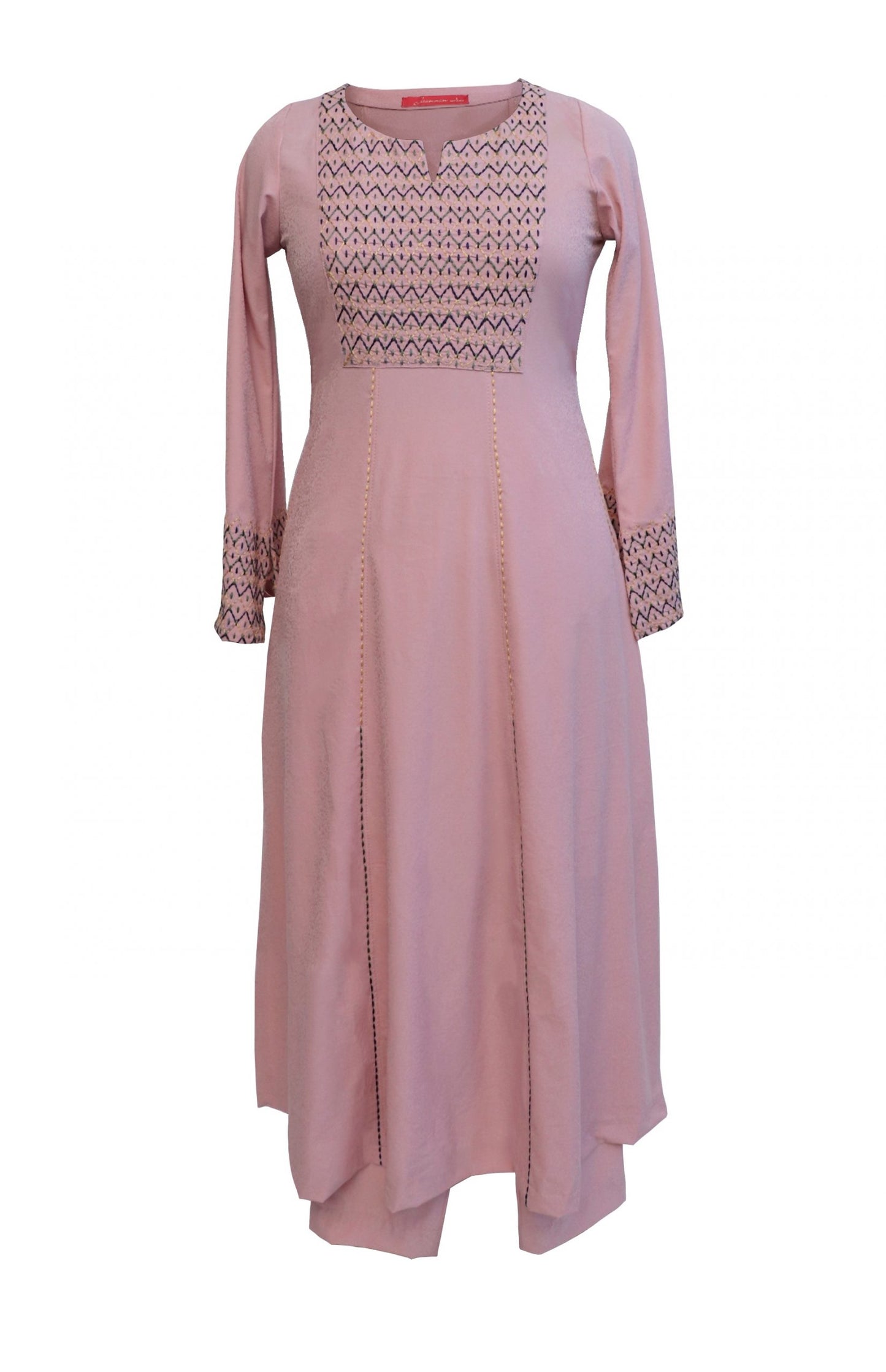 Blush A-Line Kurta Set With Sashiko Embroidery