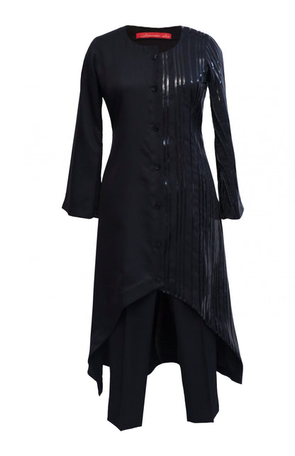 Black Asymmetrical Dress With Leather Cords