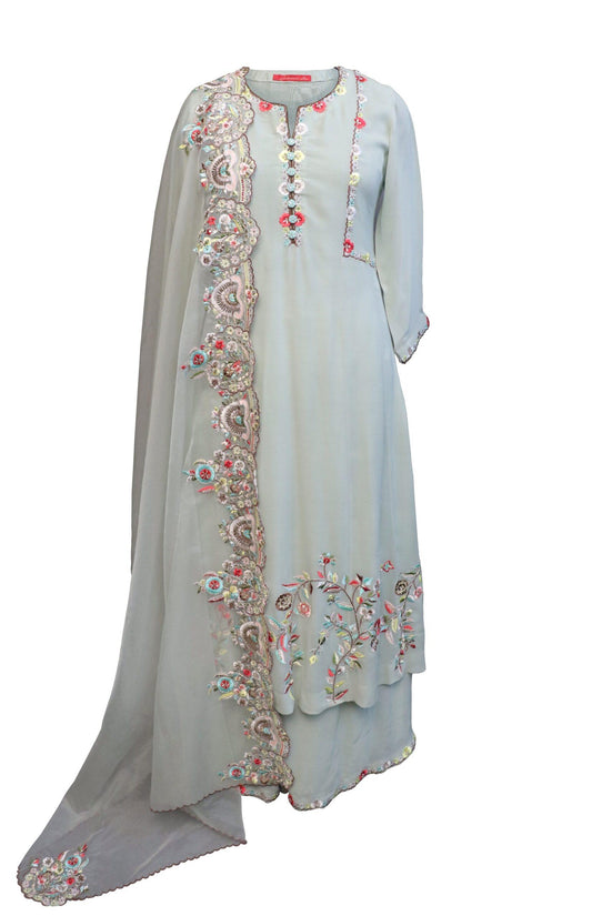 Georgette Kalidar Suit With Scalloped Embroidery