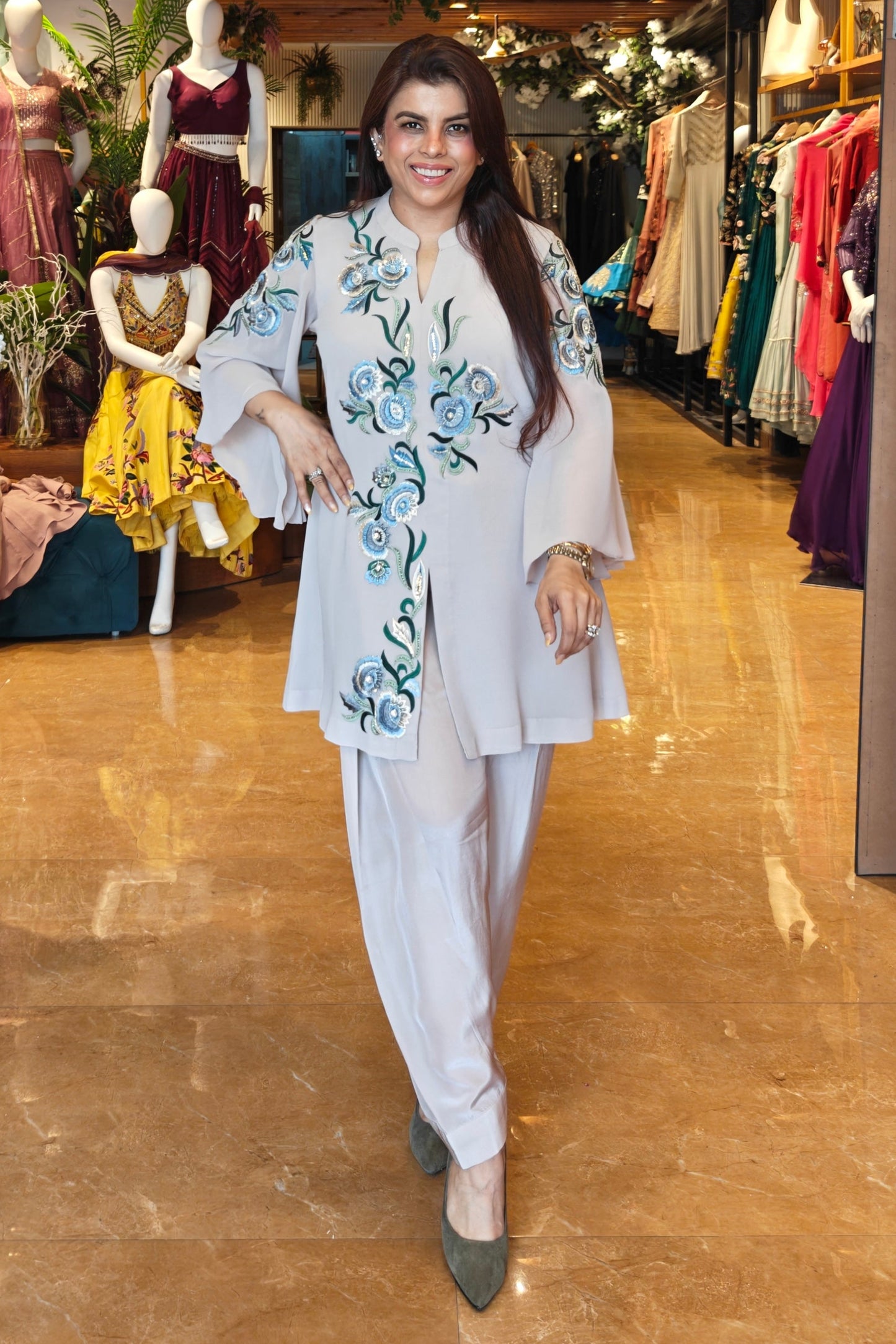 Oyster Co-ord Set With Salwar - GREIGE