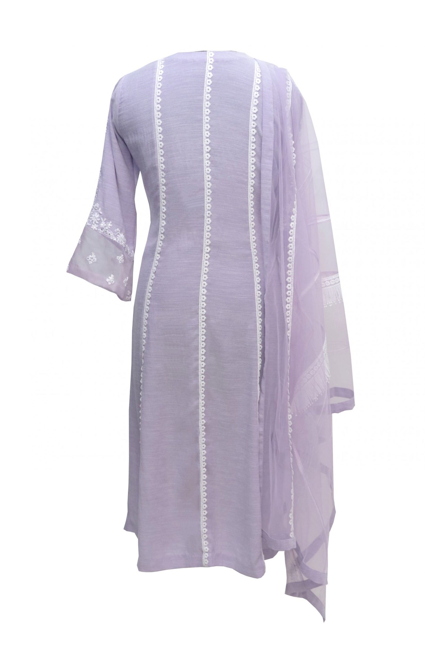 Lavender Linen Suit With Dori Embroidery