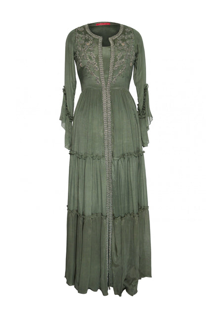 Chiffon Tiered Maxi Dress With TonT Embroidery