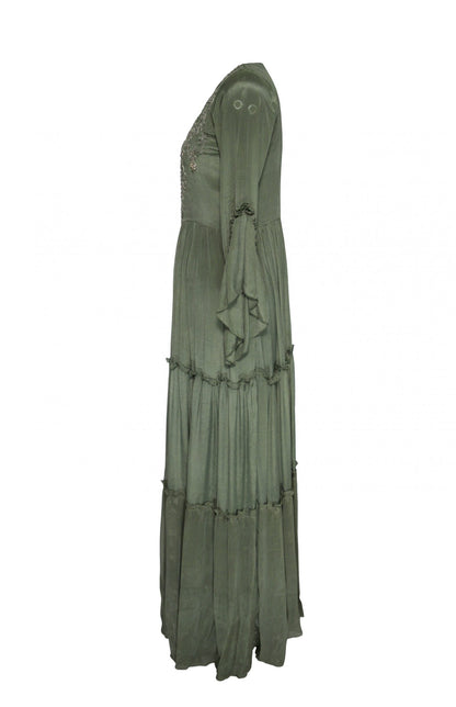 Chiffon Tiered Maxi Dress With TonT Embroidery