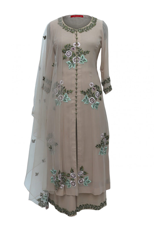 Georgette Suit With Floral Bunches - BEIGE