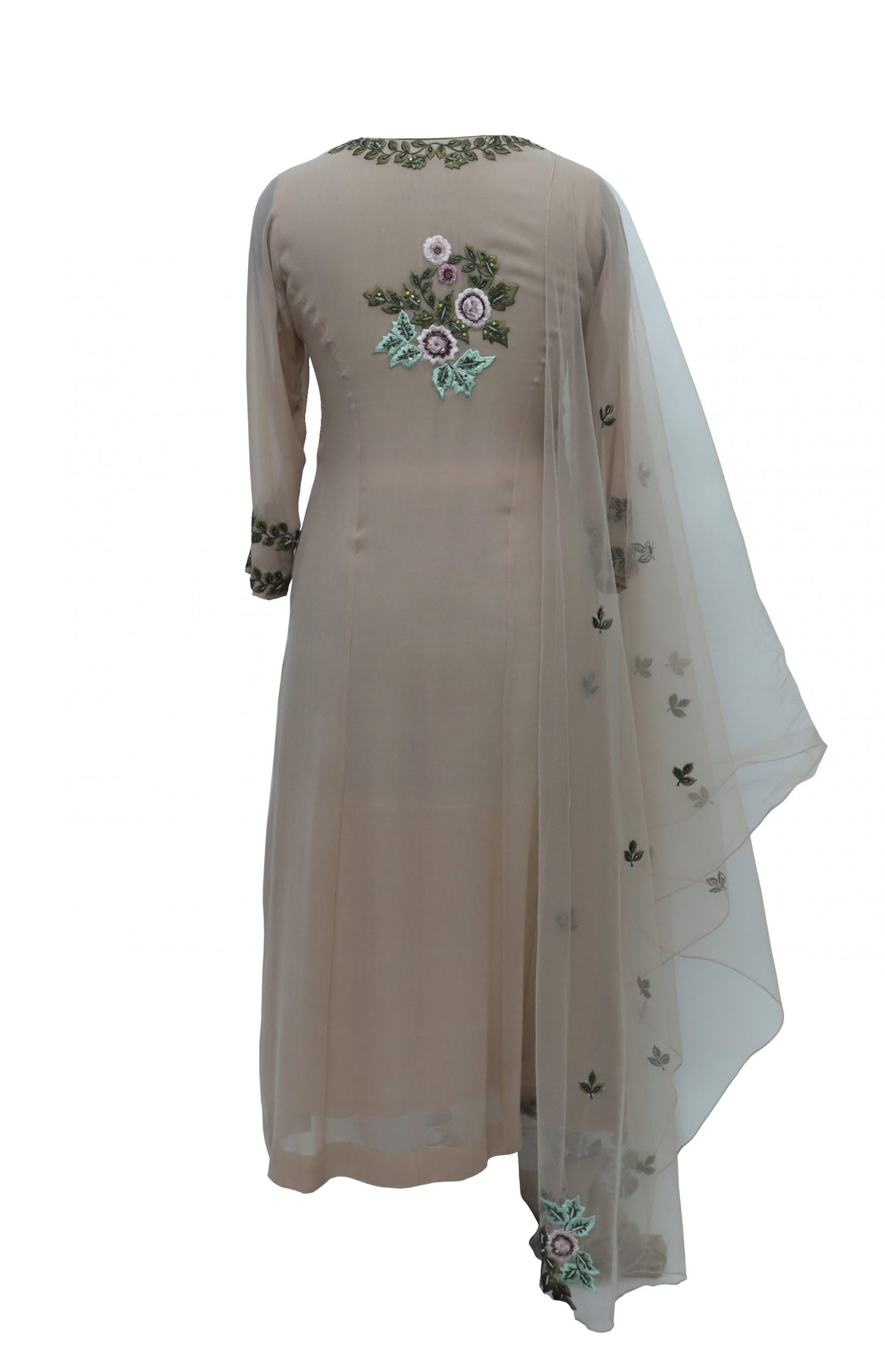 Georgette Suit With Floral Bunches - BEIGE