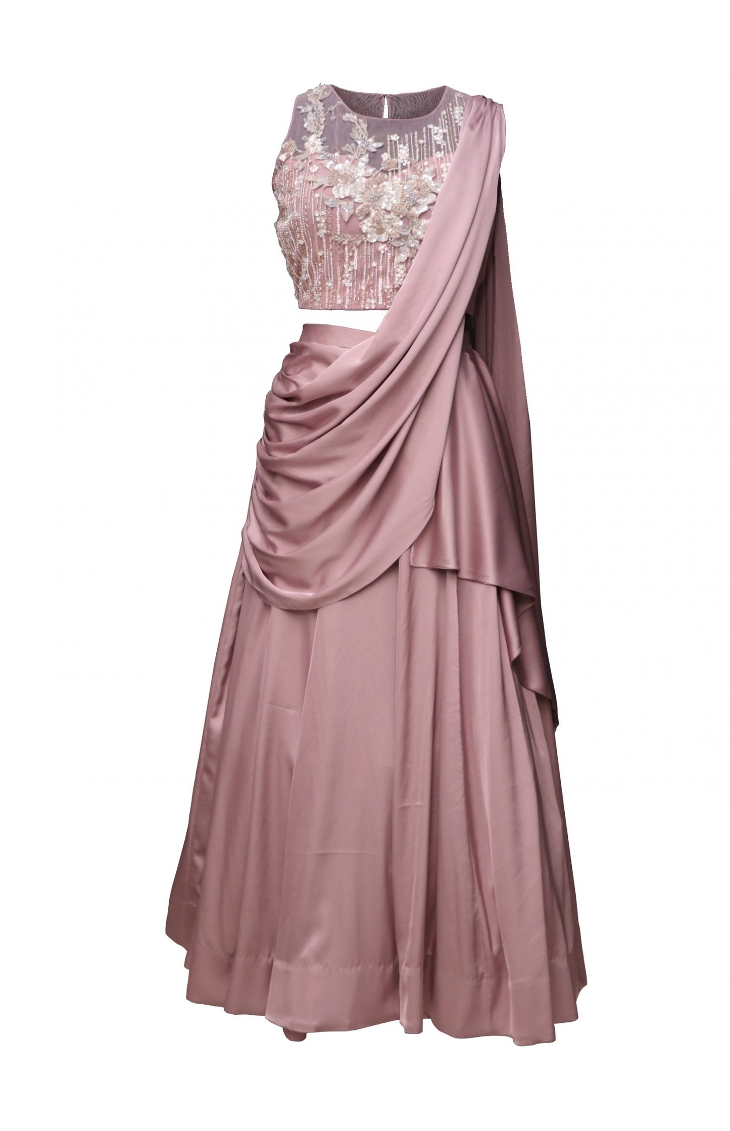 Mauve Satin Lehnga With 3D Embroidery