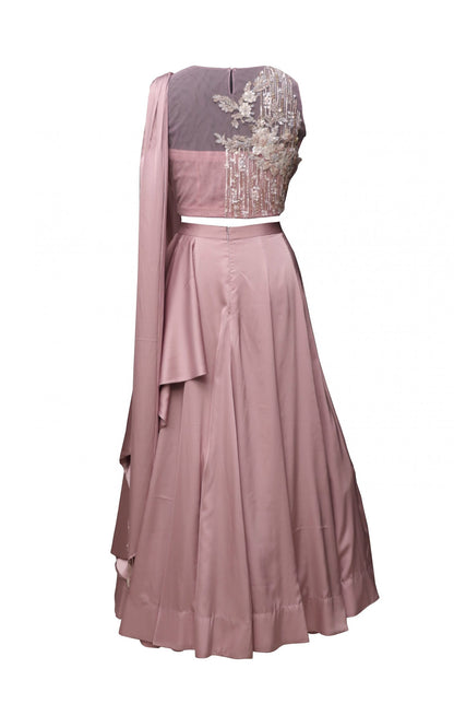 Mauve Satin Lehnga With 3D Embroidery