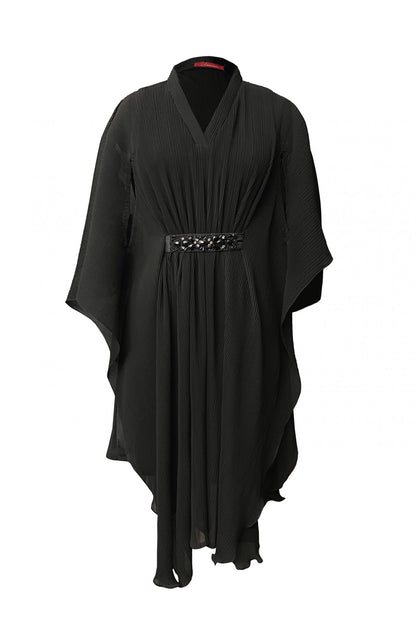 Black Electro Pleated Georgette Kaftan