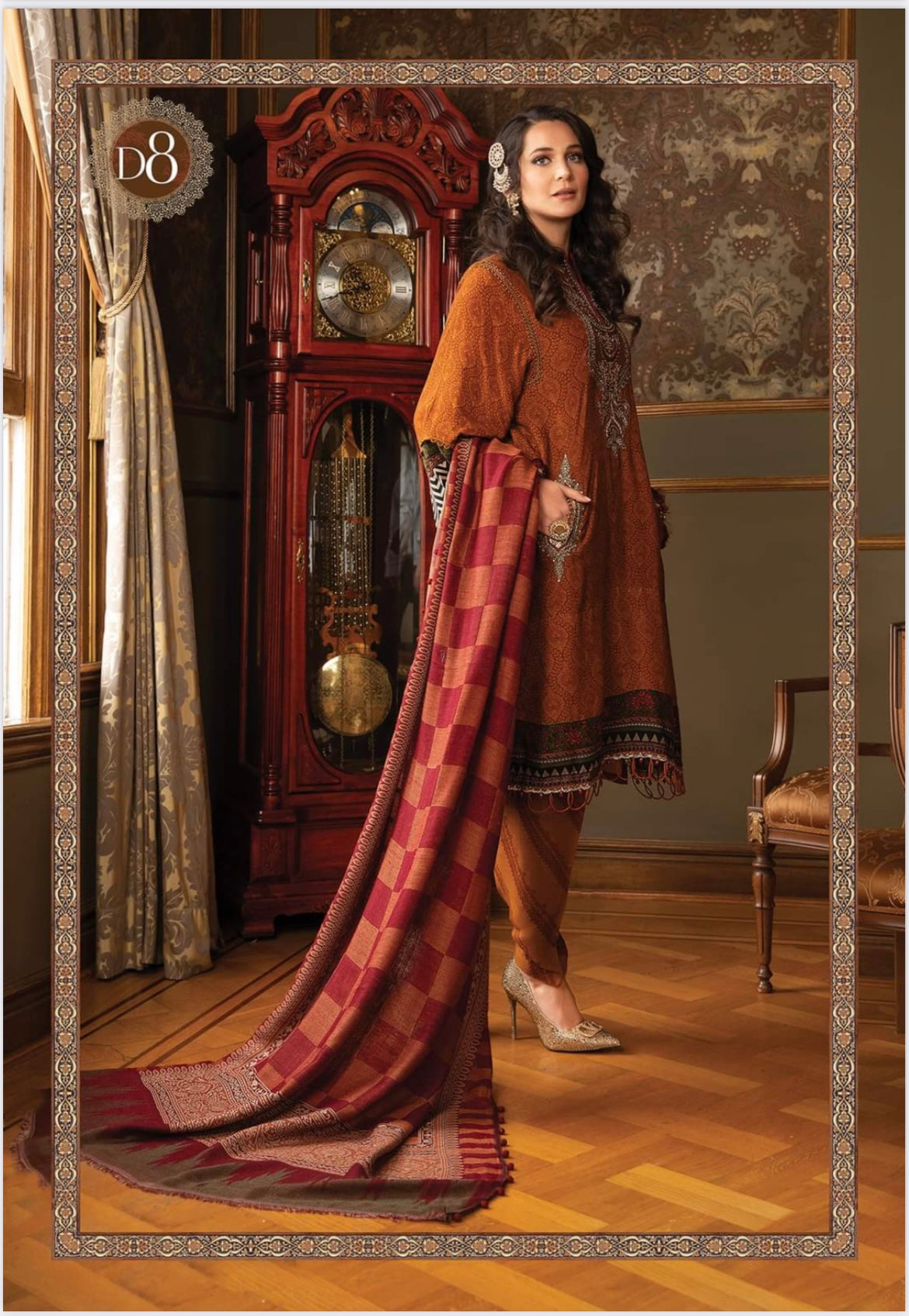 Maria.B Unstitched Linen D8 Rust