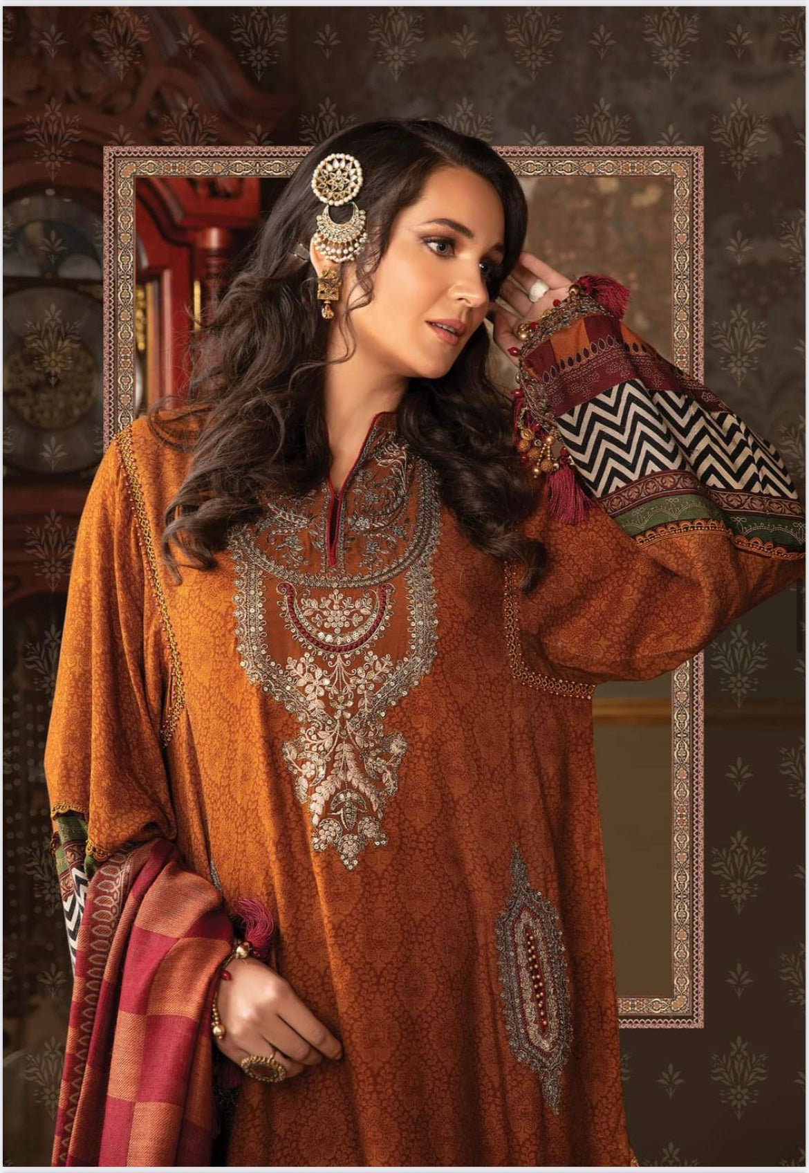 Maria.B Unstitched Linen D8 Rust