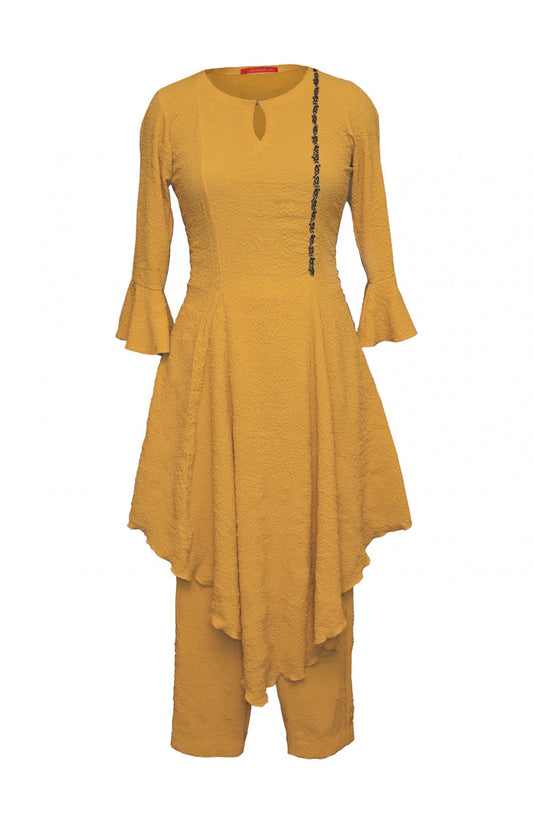 Embossing Handkerchief Kurta Set - YELLOW