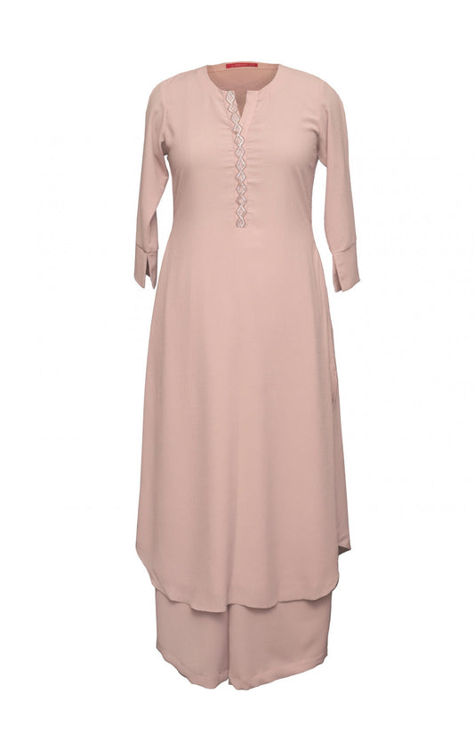 Blush Pink Embroidered Placket Kurta Set