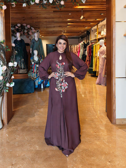 3D Embroidery Maxi - BROWN