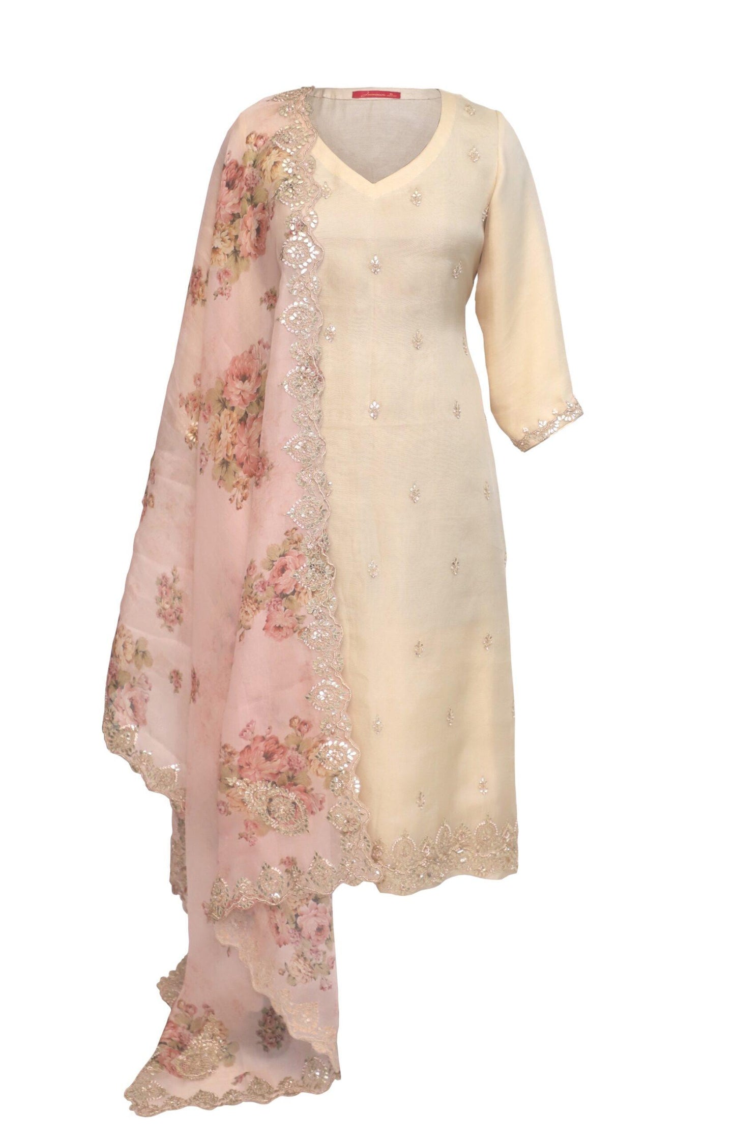 Butter Yellow Organza Suit With Printed Dupatta
