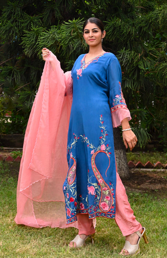 Chiffon Suit With Kashmiri Embroidery