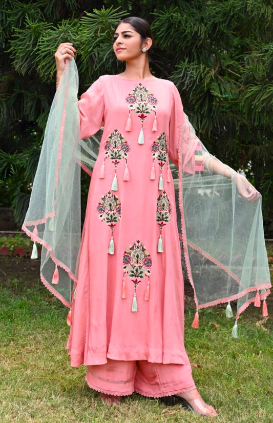 Chiffon Kalidaar Suit With Aari Bootas