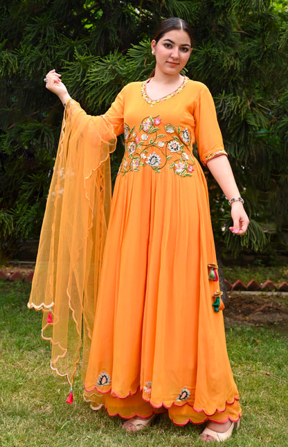 Georgette Anarkali With Scalloped Embroidery