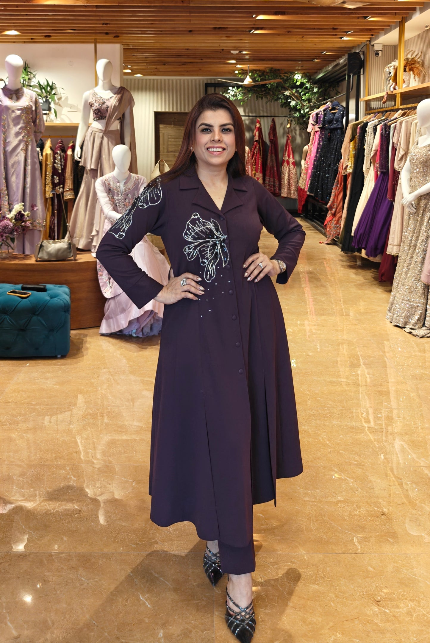 Glasswing Double Breast Kurta Set - PURPLE