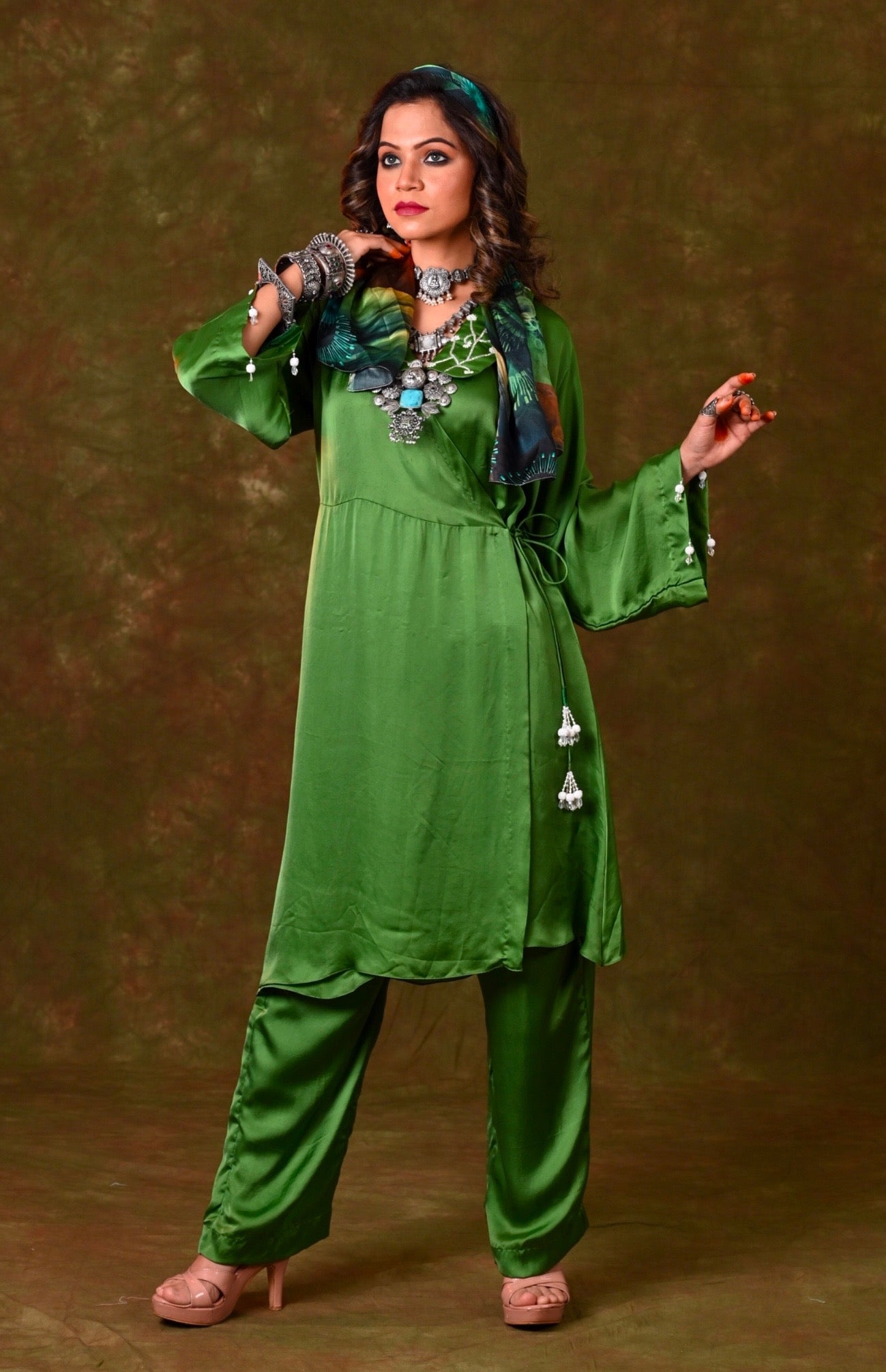 Angrakha Satin Kurta Set