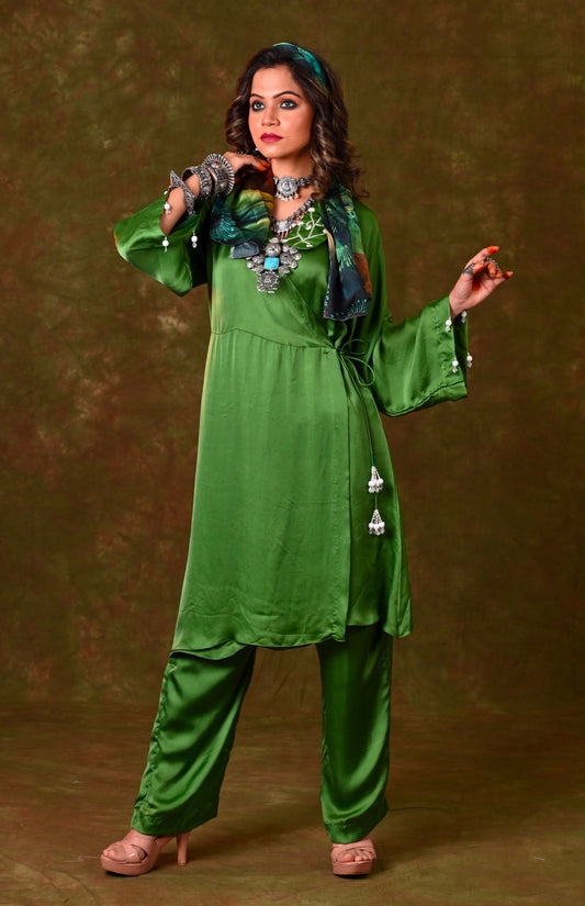 Angrakha Satin Kurta Set