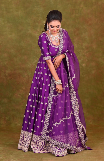 Purple Zardozi Embroidery Lehnga