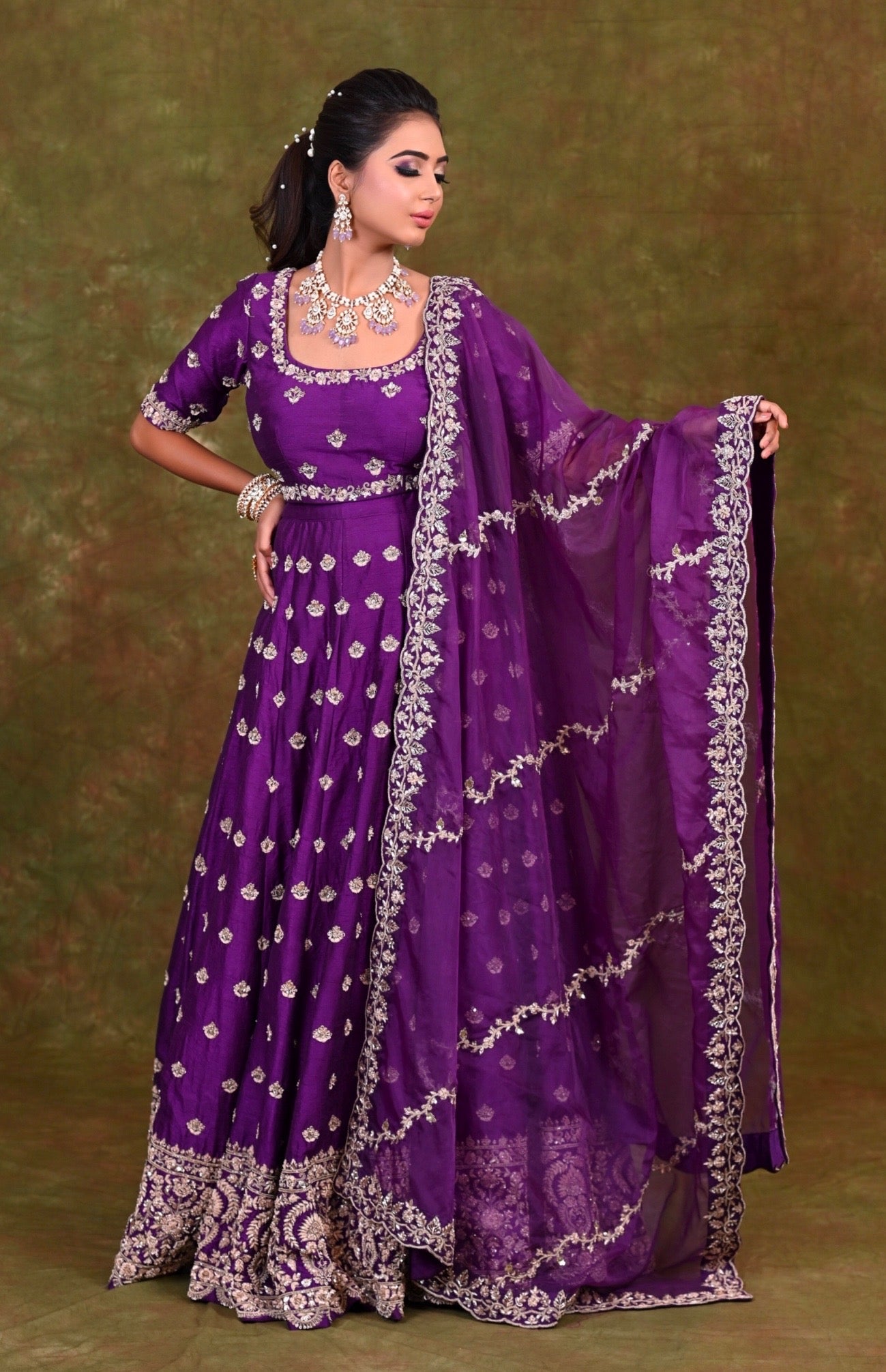 Purple Zardozi Embroidery Lehnga