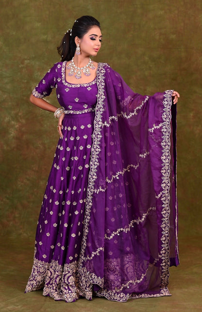 Purple Zardozi Embroidery Lehnga