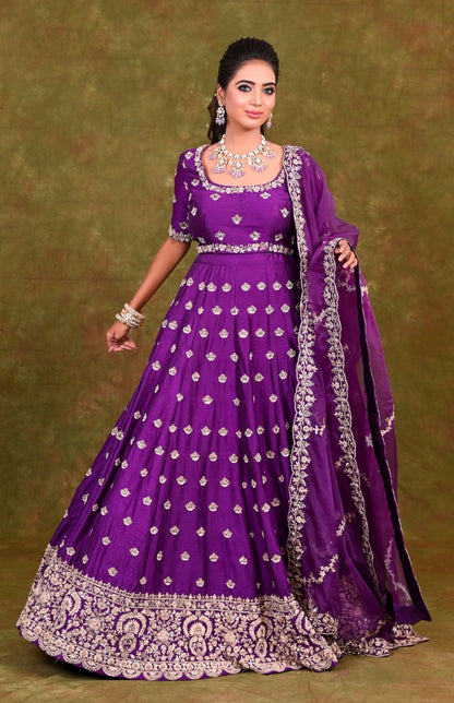 Purple Zardozi Embroidery Lehnga