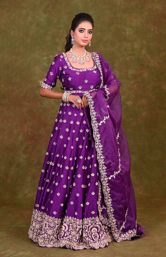 Purple Zardozi Embroidery Lehnga