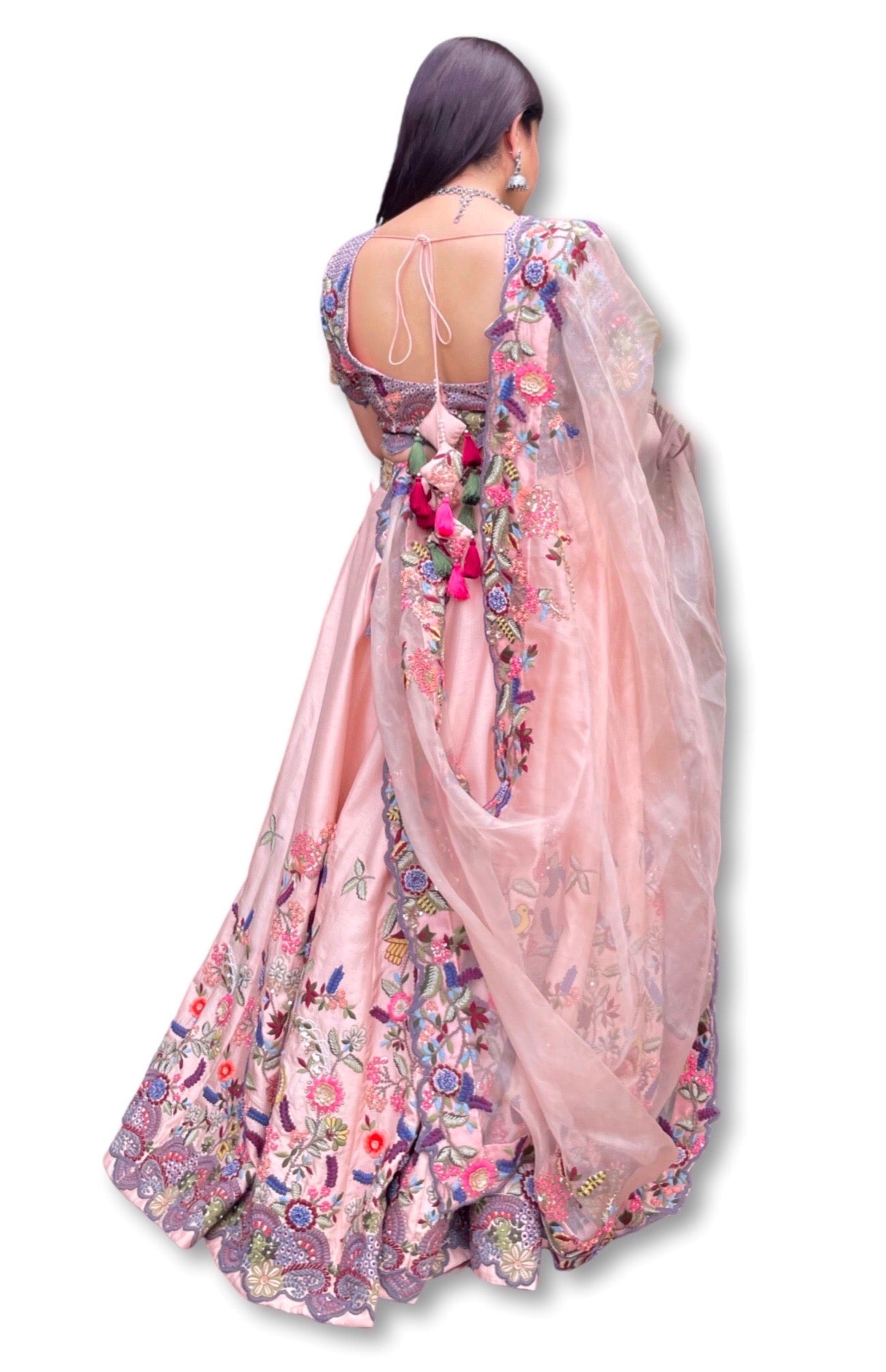 Peach Multicoloured Embroidery Lehnga Choli