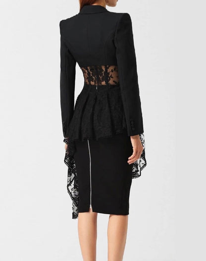 Black Chantilly Asymmetric Blazer