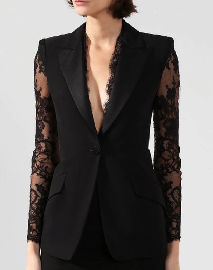 Black Chantilly Sleeves Blazer